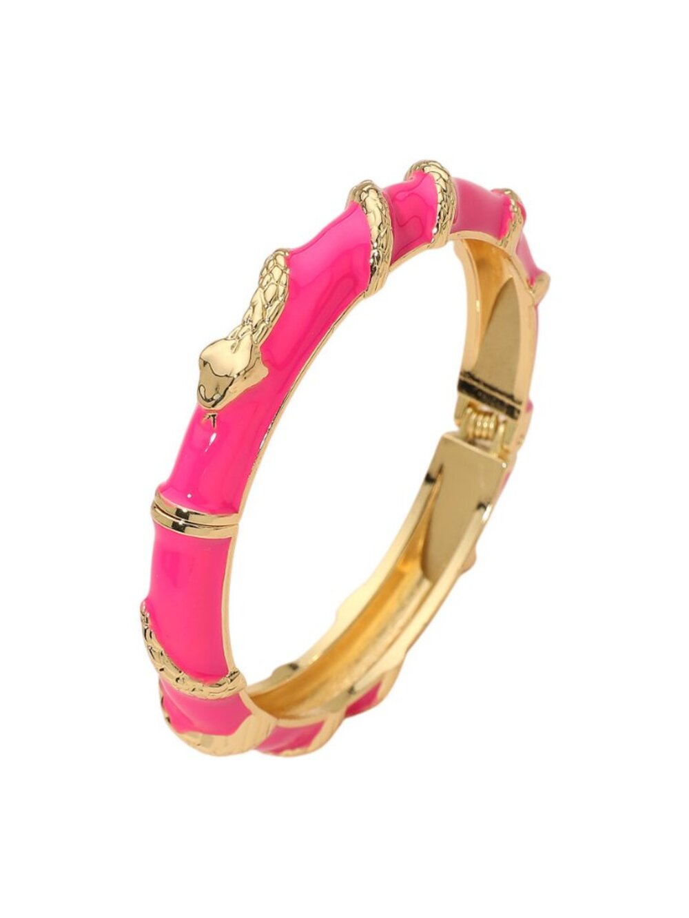 Tigerstars Fuchsia Enamel Inlay Snake Wrapped Hinged Bangle Bracelet